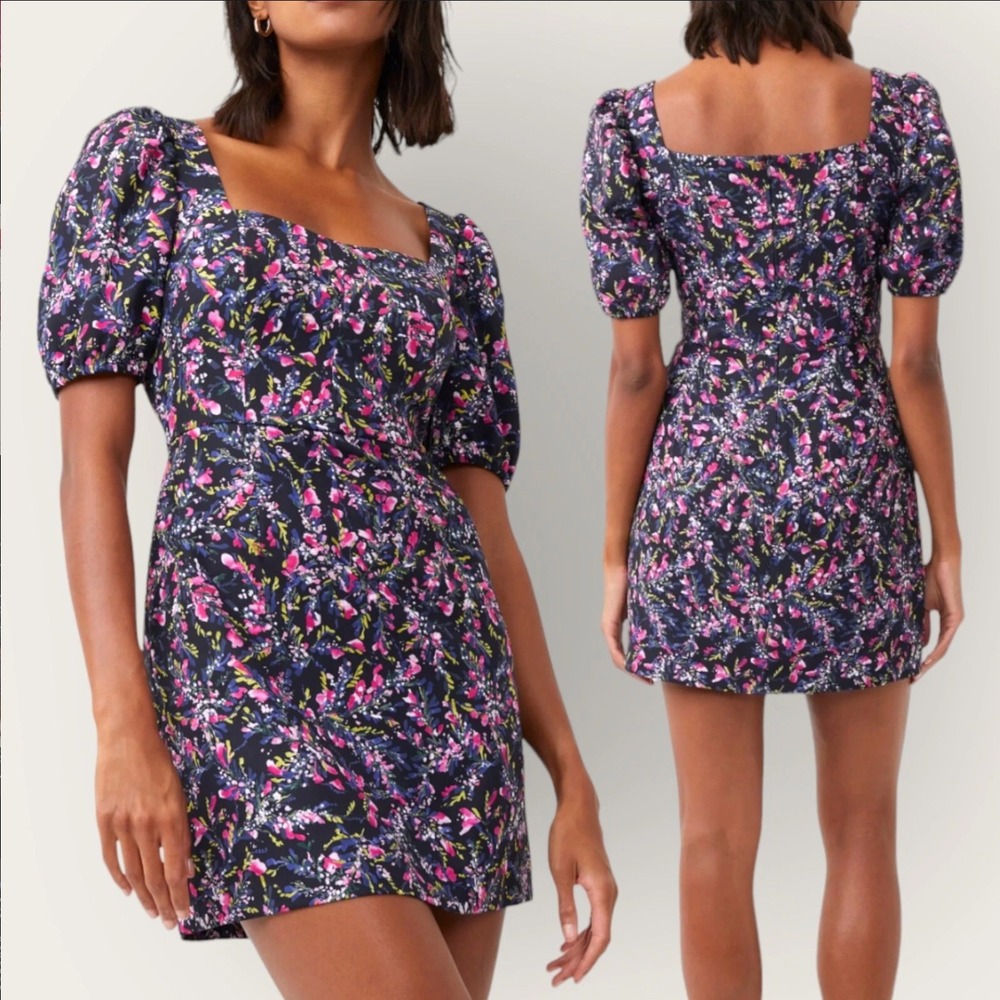 FRENCH CONNECTION Flores Whisper Mini Dress Sze 6 Floral Puff Squared Sweetheart